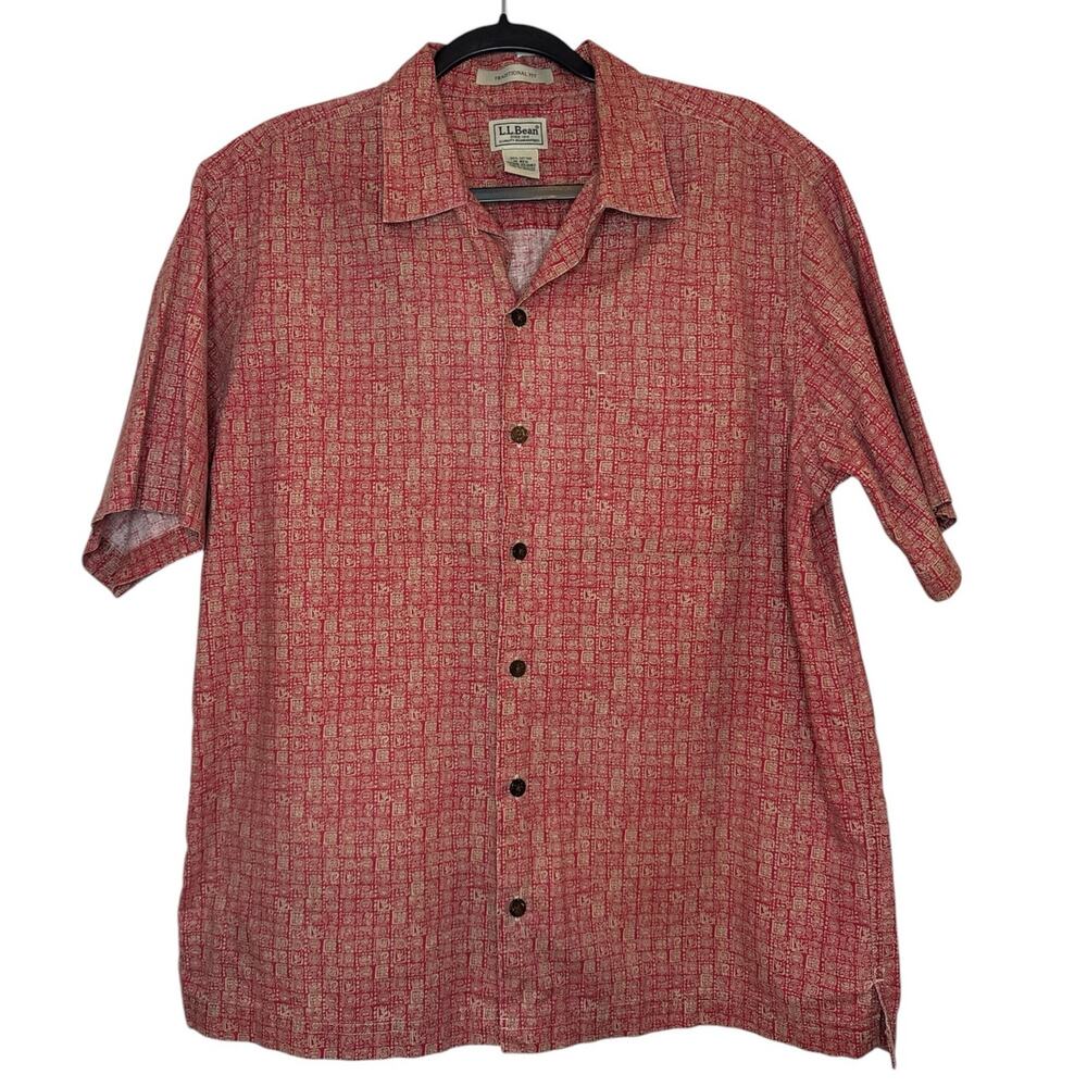 L.L.Bean Traditional Fit Men's M-Reg Red Short Sleeve Button Down Casual Shirt